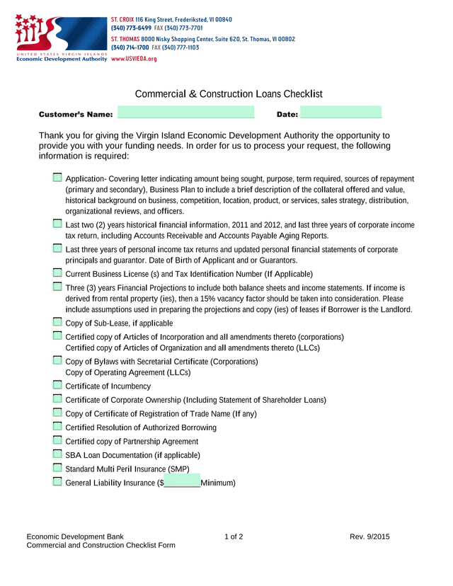 Commercial And Construction Checklist Form screenshot