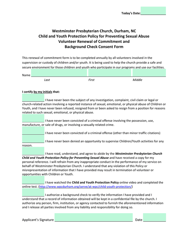 Child And Youth Protection Policy For Preventing Sexual Abuse Volunteer Renewal Of Commitment And Ba screenshot