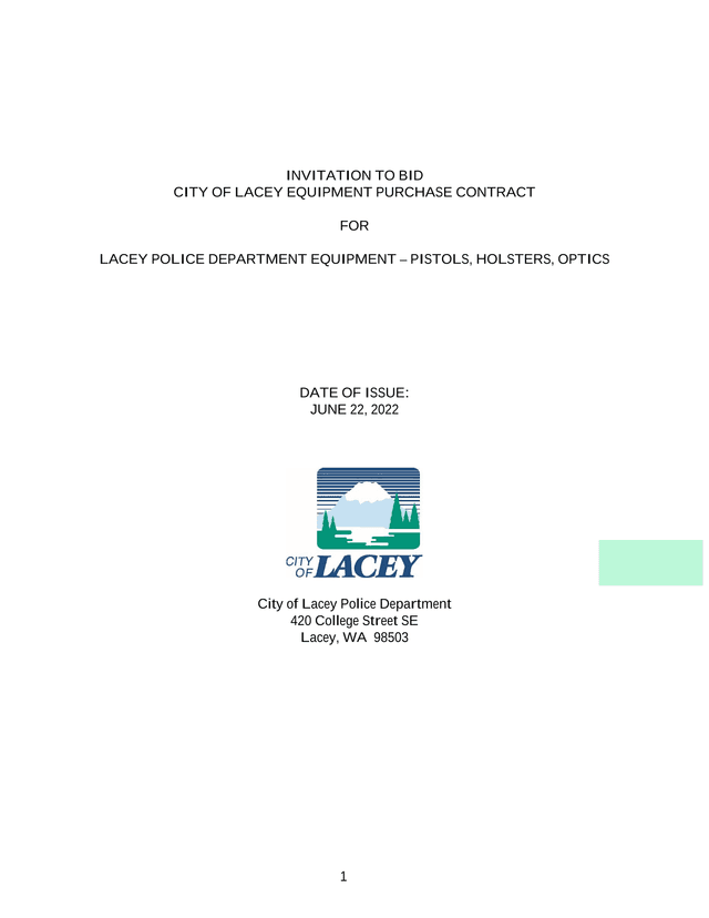 INVITATION TO BID   LACEY POLICE DEPARTMENT EQUIPMENT  PISTOLS, HOLSTERS, OPTICS screenshot