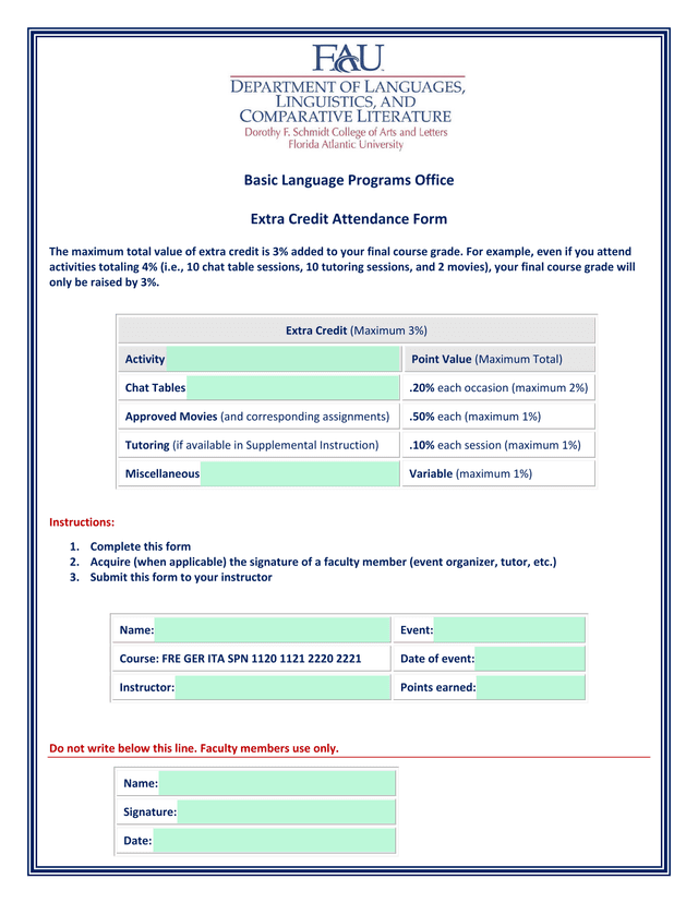 Extra Credit Attendance Form screenshot