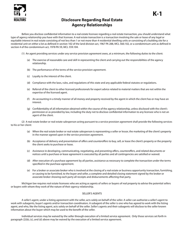 Disclosure Regarding Real Estate Agency Relationships screenshot