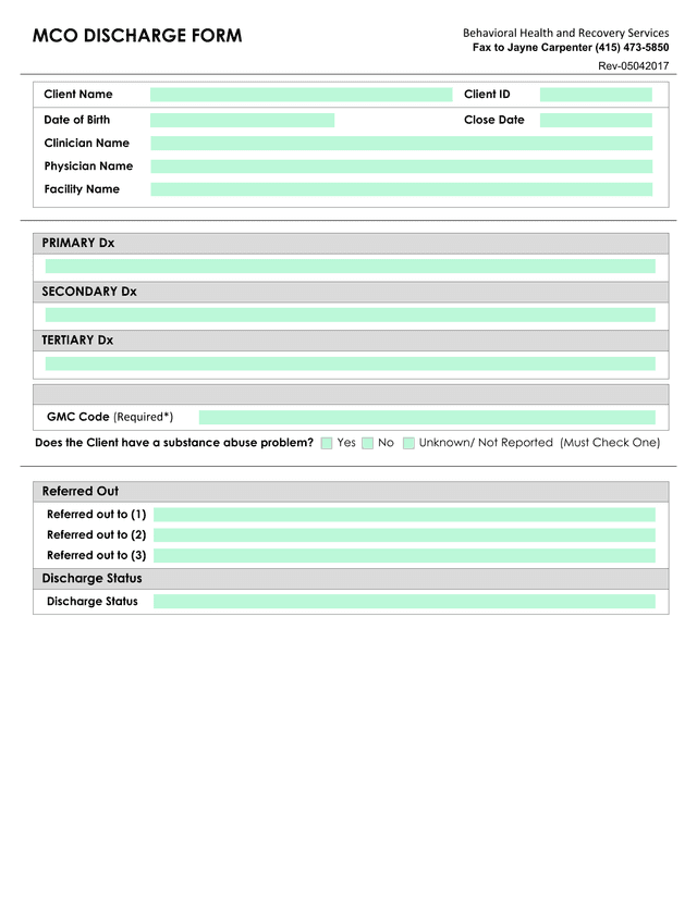 MCO Discharge Form screenshot