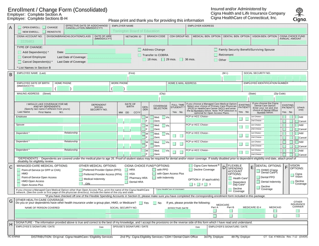 Enrollment  Change Form (Consolidated) screenshot