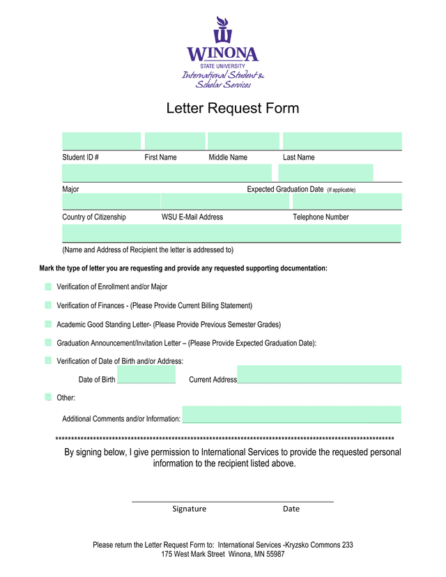 Letter Request Form screenshot