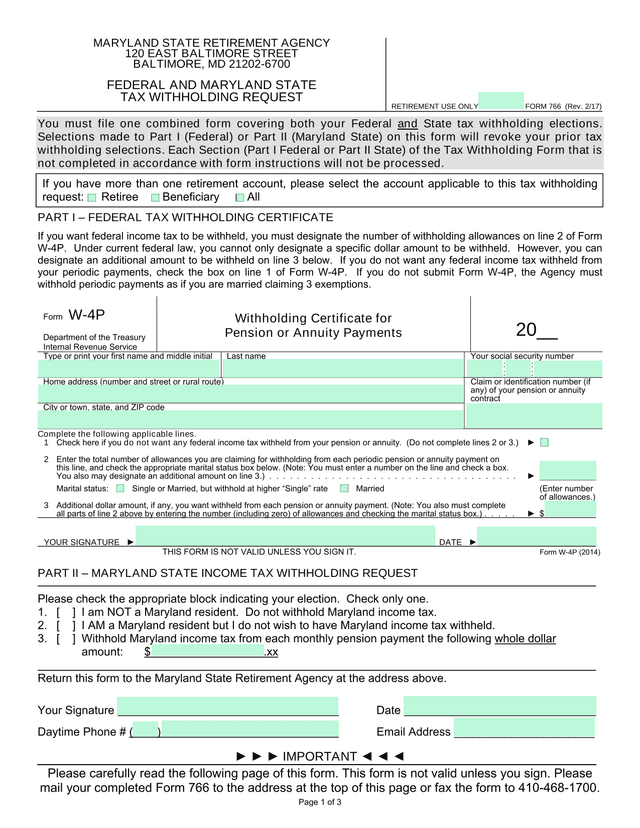 Federal And Maryland State Tax Withholding Request screenshot