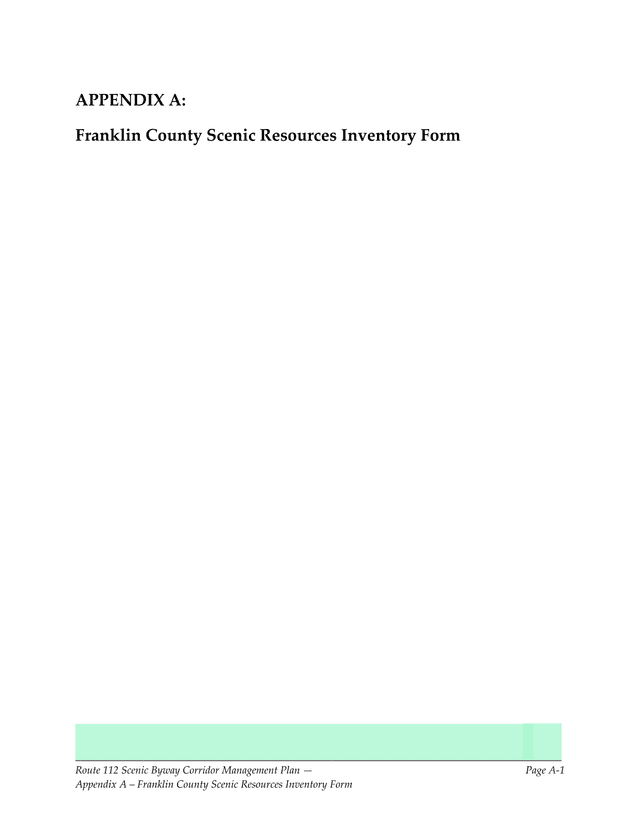 Route 112 Scenic Byway Corridor Management Plan   Franklin County Scenic Resources Inventory Form screenshot