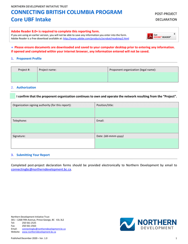 Northern Development Initiative Trust Connecting British Columbia Program Core UBF Intake Post Proje screenshot