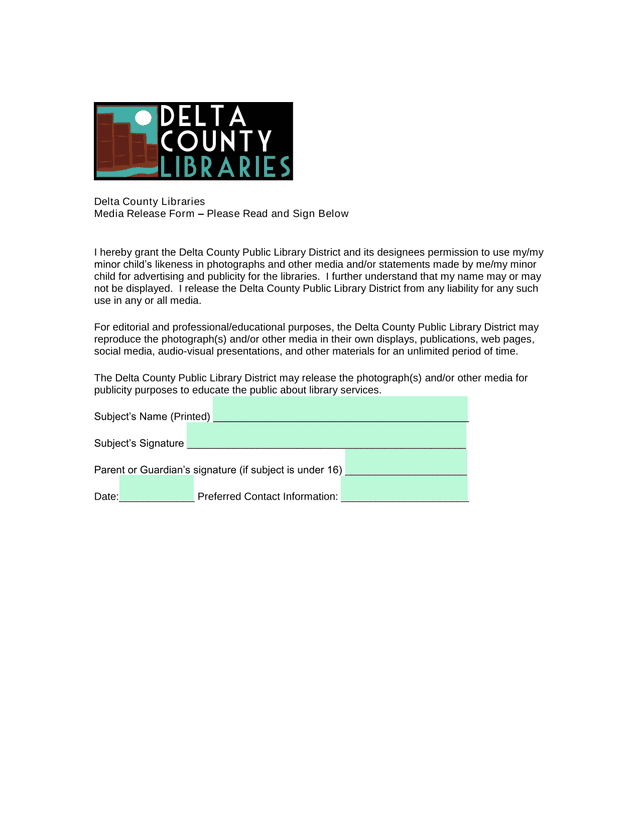 Media Release Form screenshot