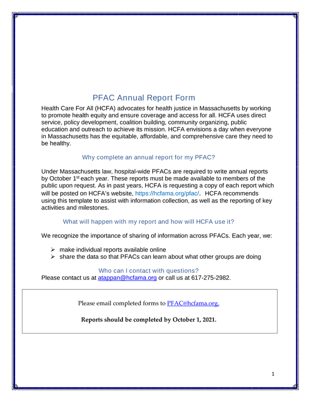 PFAC Annual Report Form screenshot