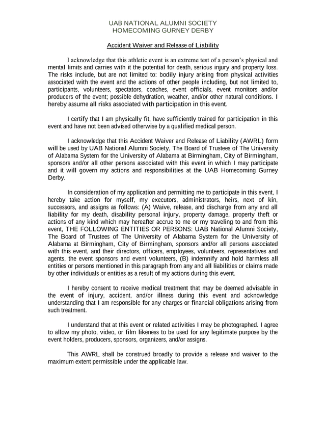 Accident Waiver And Release Of Liability screenshot