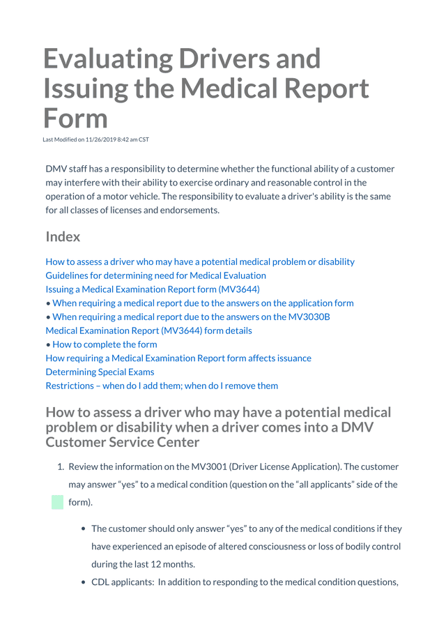 Evaluating Drivers And Issuing The Medical Report Form screenshot