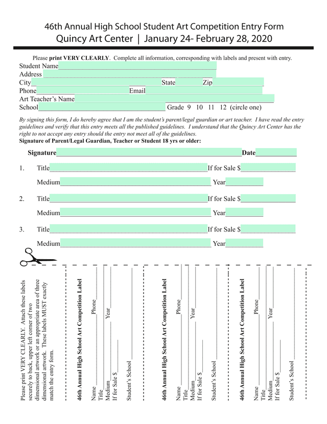 46th Annual High School Student Art Competition Entry Form screenshot