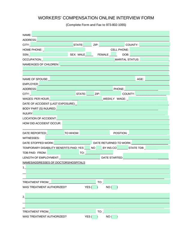 Workers Compensation Online Interview Form screenshot
