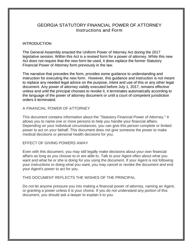 Georgia Statutory Financial Power Of Attorney screenshot