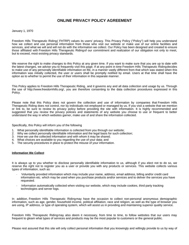 Online Privacy Policy Agreement screenshot