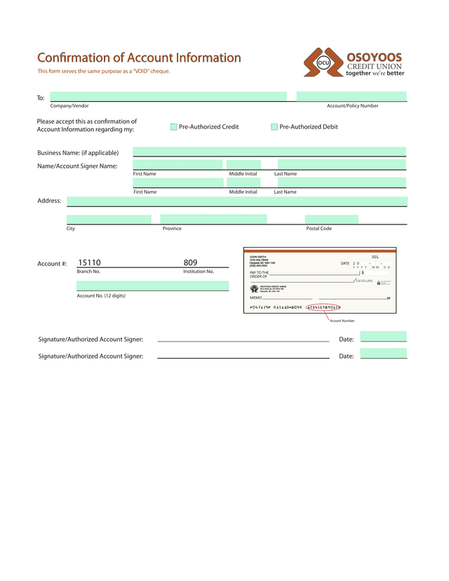 Confirmation Of Account Information screenshot
