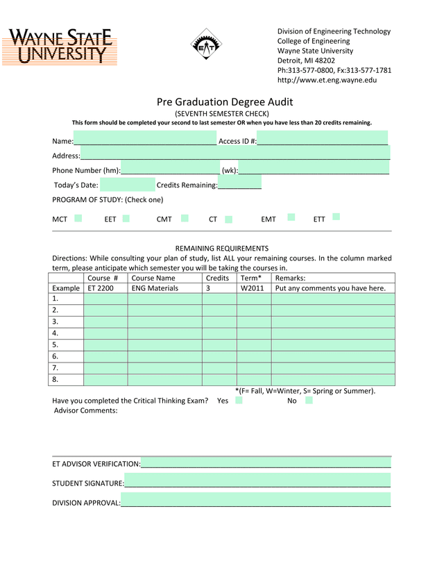 Pre Graduation Degree Audit screenshot