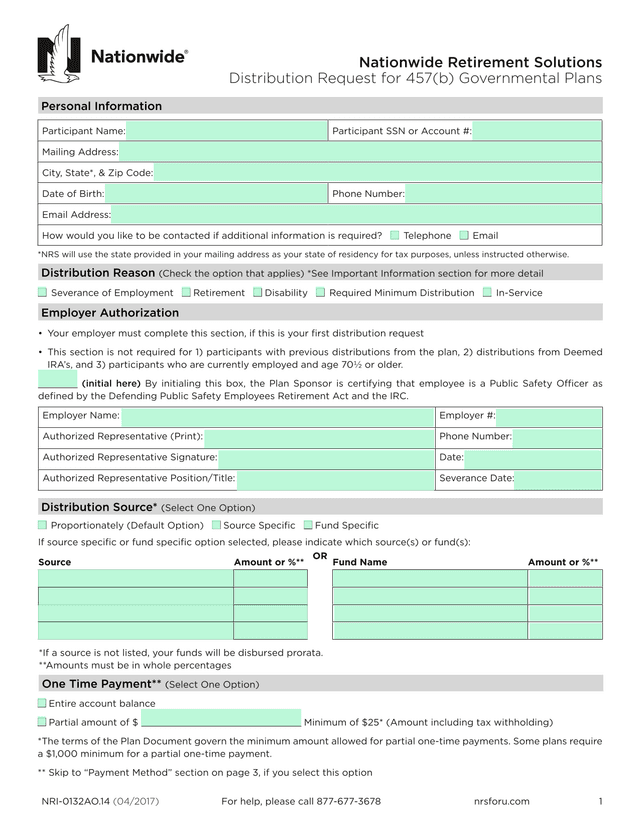 Distribution Request For 457(B) Governmental Plans screenshot