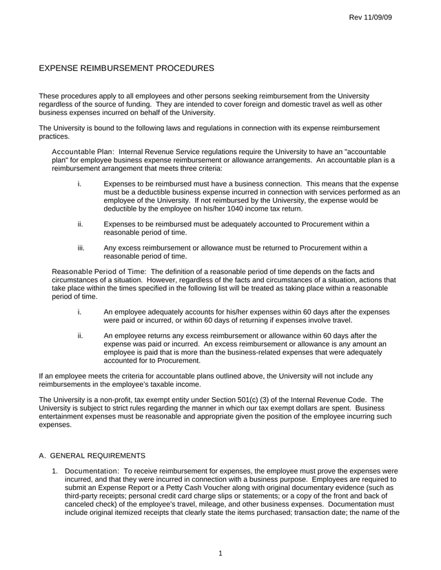 EXPENSE REIMBURSEMENT PROCEDURES screenshot