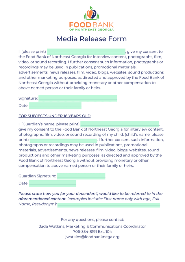 Media Release Form screenshot