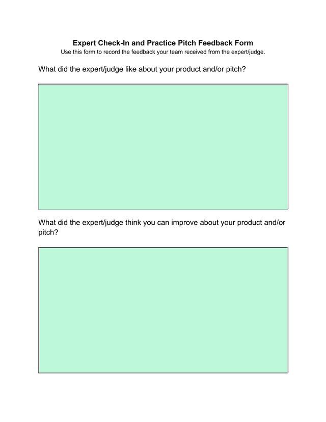 Expert Check In And Practice Pitch Feedback Form screenshot