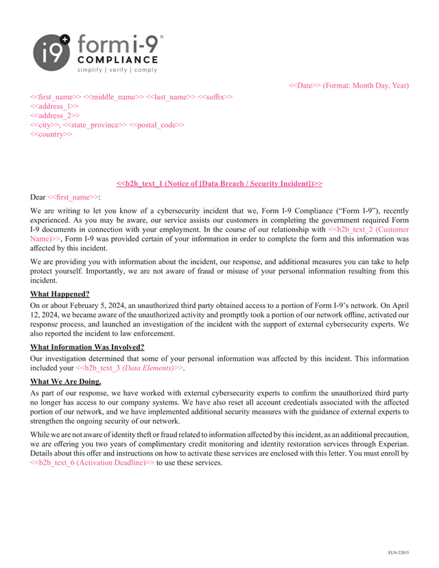 Notice Of Data Breach  Security Incident screenshot