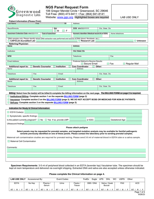 Laboratory Specimen Collection Form screenshot