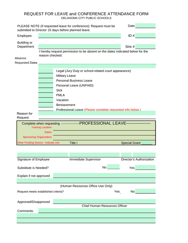 REQUEST FOR LEAVE And CONFERENCE ATTENDANCE FORM screenshot