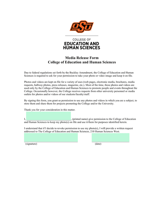 Media Release Form screenshot