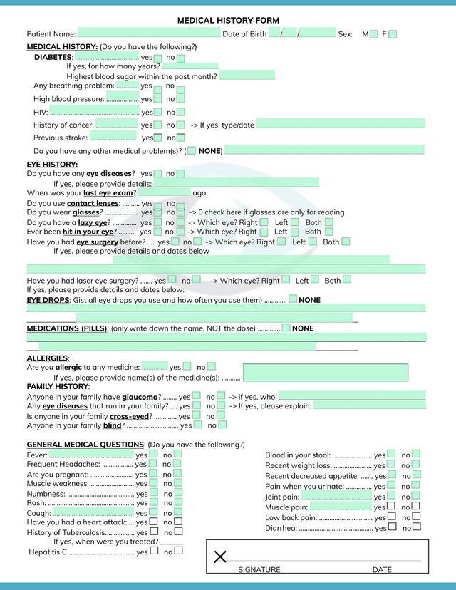 MEDICAL HISTORY FORM screenshot