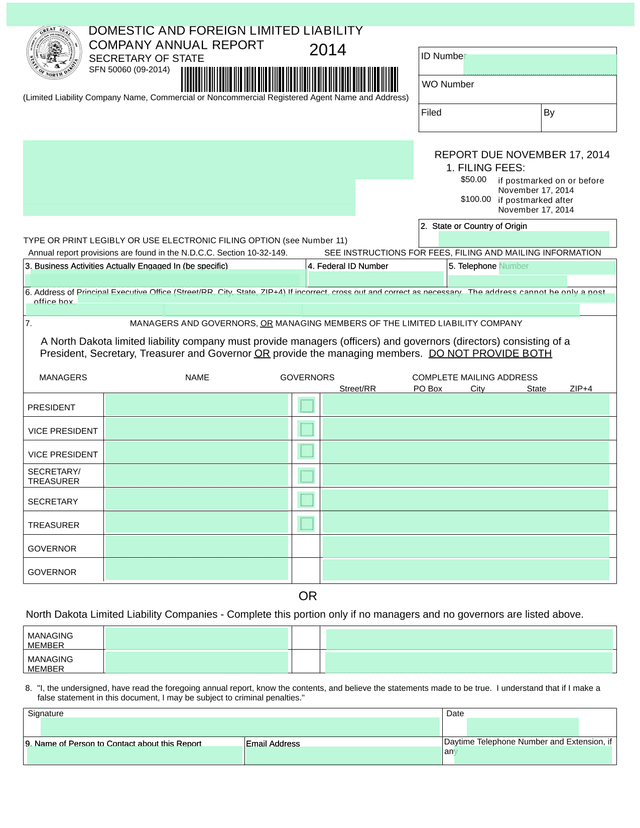 Domestic And Foreign Limited Liability Company Annual Report screenshot