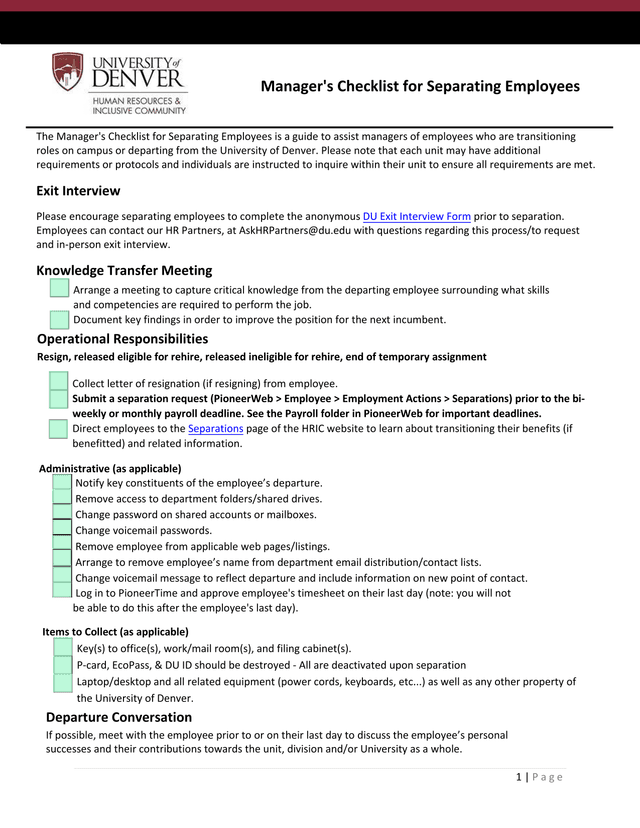 ManagerS Checklist For Separating Employees screenshot