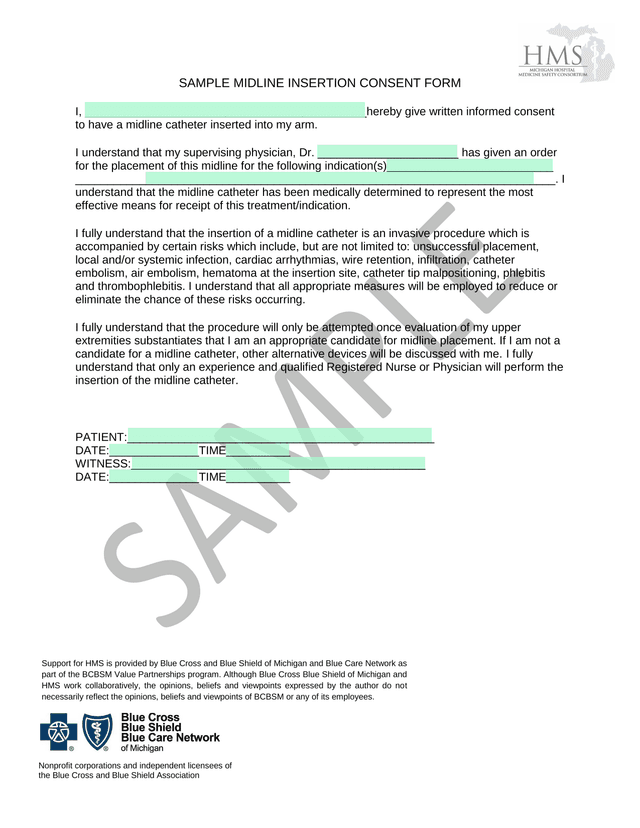 SAMPLE MIDLINE INSERTION CONSENT FORM screenshot