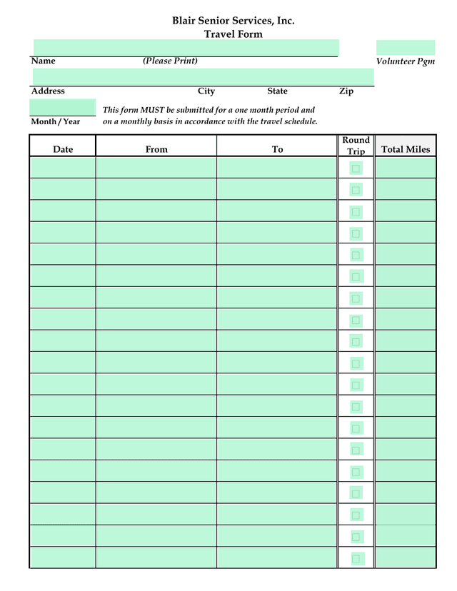 Travel Form screenshot