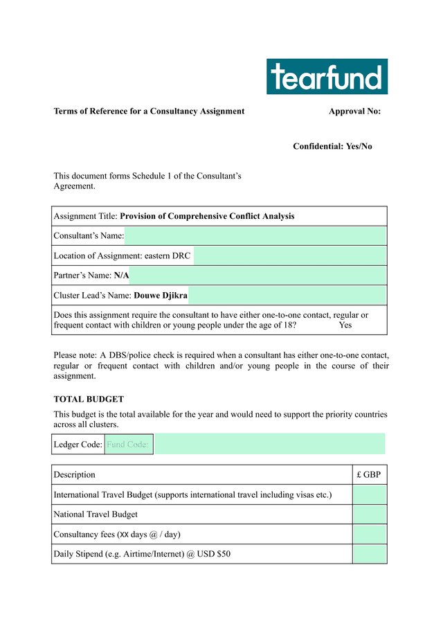 Terms Of Reference For A Consultancy Assignment screenshot