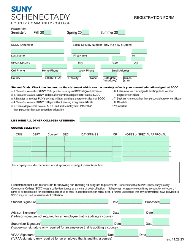 REGISTRATION FORM screenshot