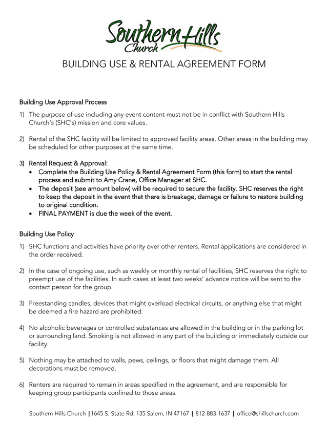BUILDING USE  RENTAL AGREEMENT FORM screenshot