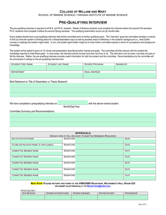 Pre Qualifying Interview Form screenshot