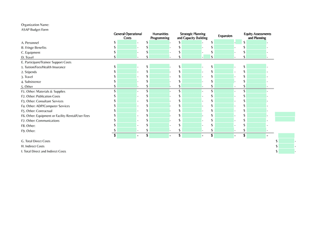ASAP Budget Form screenshot