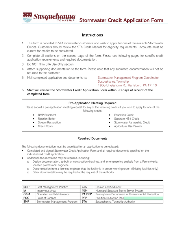 Stormwater Credit Application Form screenshot