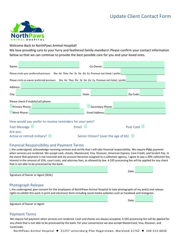 Update Client Contact Form screenshot