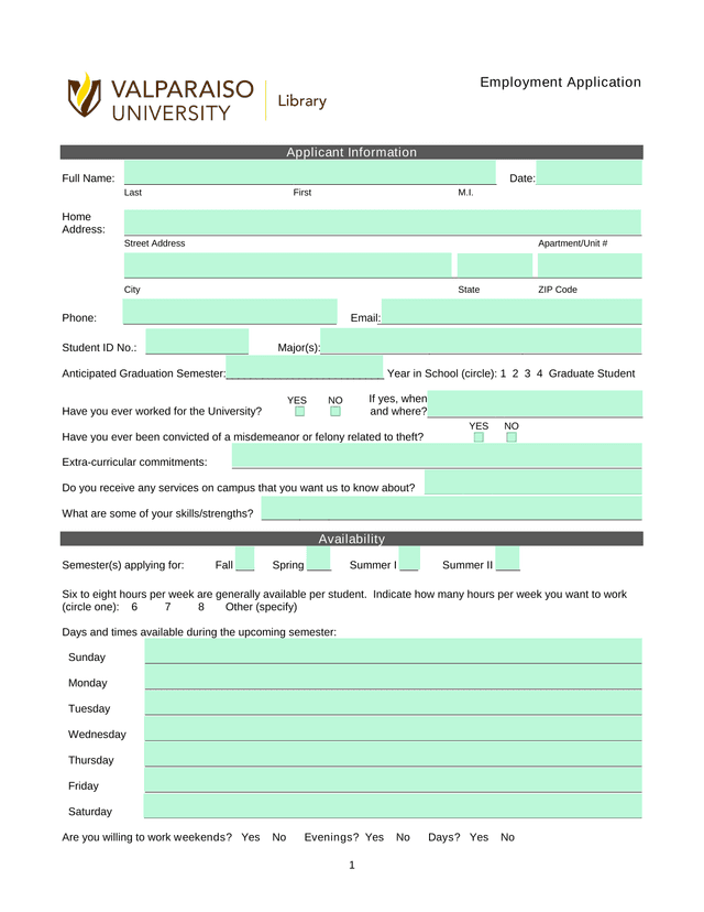 Employment Application screenshot