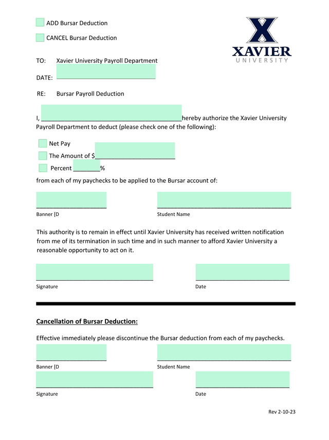 Bursar Payroll Deduction Authorization screenshot