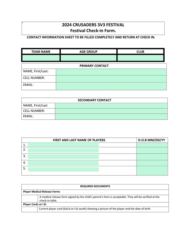 2024 CRUSADERS 3V3 FESTIVAL Festival Check In Form screenshot