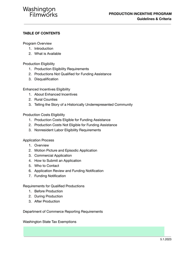 Production Incentive Program Guidelines  Criteria screenshot