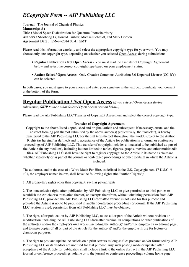 ECopyright Form    AIP Publishing LLC screenshot