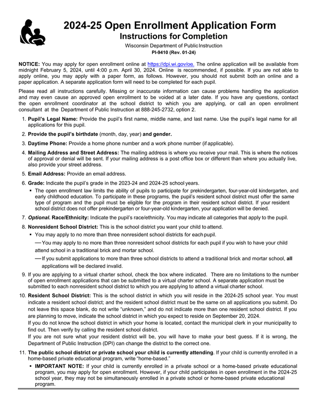 2024 25 Open Enrollment Application Form screenshot