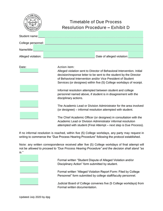 Timetable Of Due Process Resolution Procedure screenshot