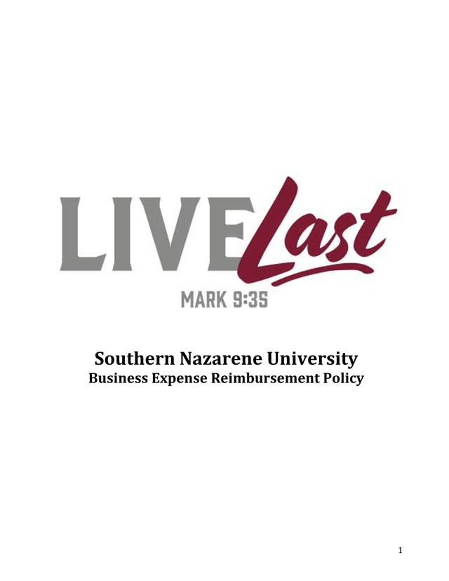 Southern Nazarene University Business Expense Reimbursement Policy screenshot