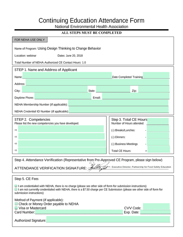 Continuing Education Attendance Form screenshot
